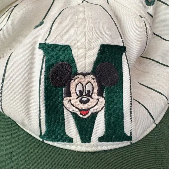 Disney Goofy’s Hat Co. White Green Pinstripe Mickey Mouse Baseball Cap SnapBack - Picture 2 of 7